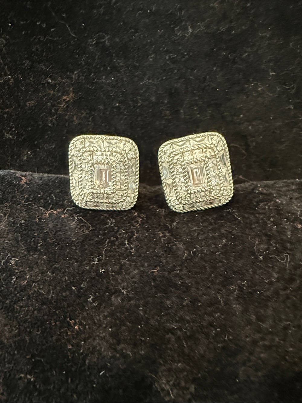 Judith Ripka Sterling and diamonique square earrings